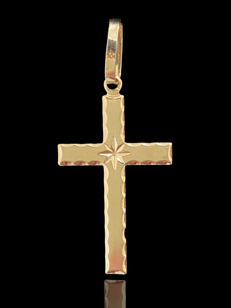 PINGENTE BANHADO A OURO 18K — CRUZ COM ESTRELA- 1G/1,5X2,5CM