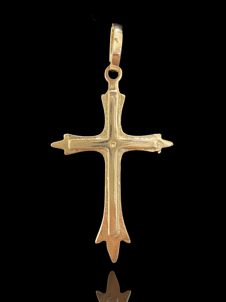 PINGENTE BANHADO A OURO 18K — CRUZ COM PONTA- 2,8G/4X2,5CM