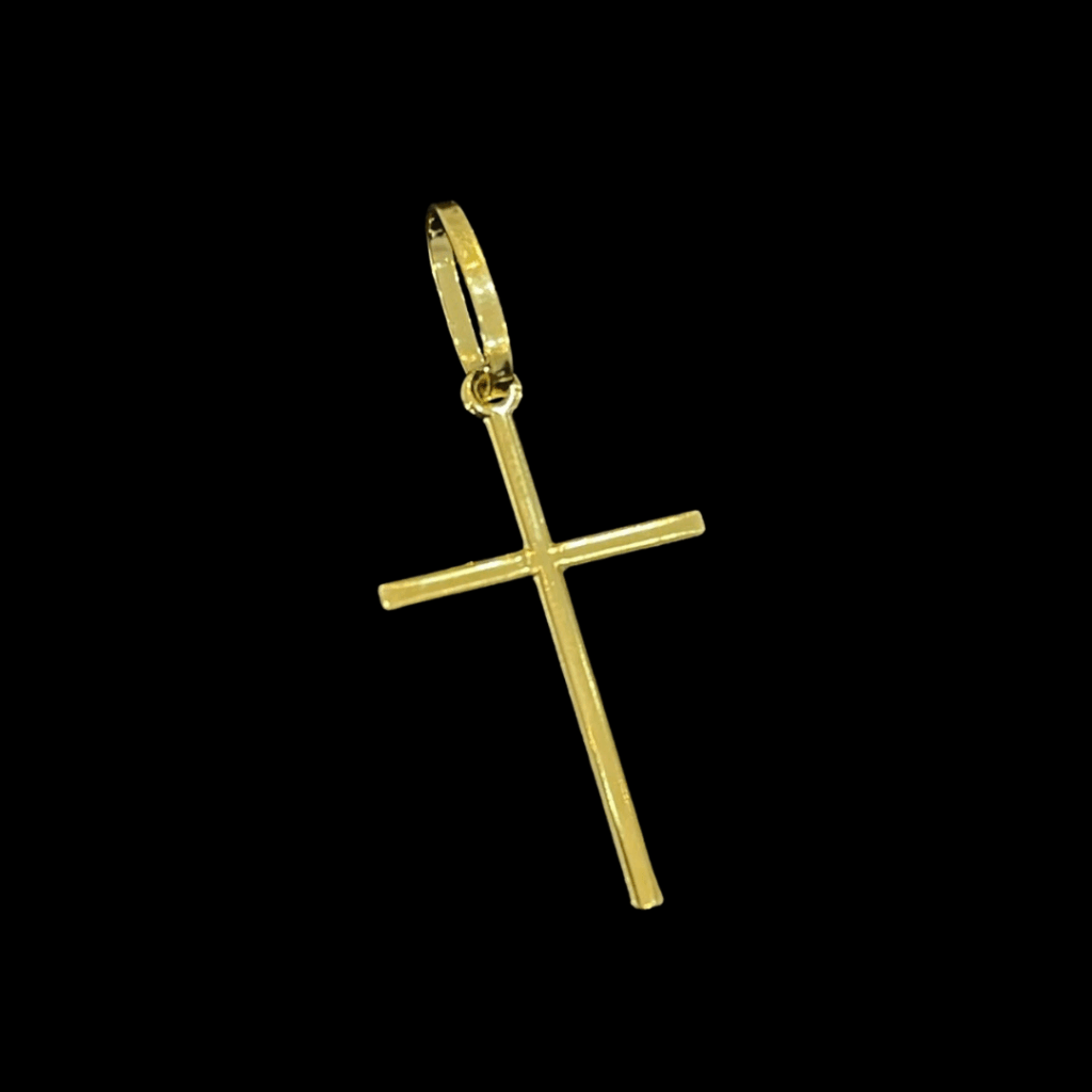 PINGENTE BANHADO A OURO 18K — CRUZ FINA — 1,5G/2X2,5CM