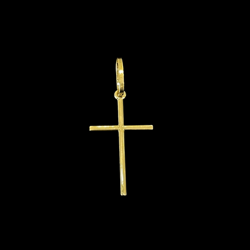 PINGENTE BANHADO A OURO 18K — CRUZ FINA — 1,5G/2X2,5CM