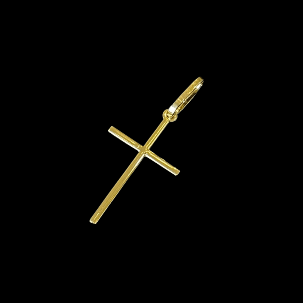 PINGENTE BANHADO A OURO 18K — CRUZ FINA — 1,5G/2X2,5CM
