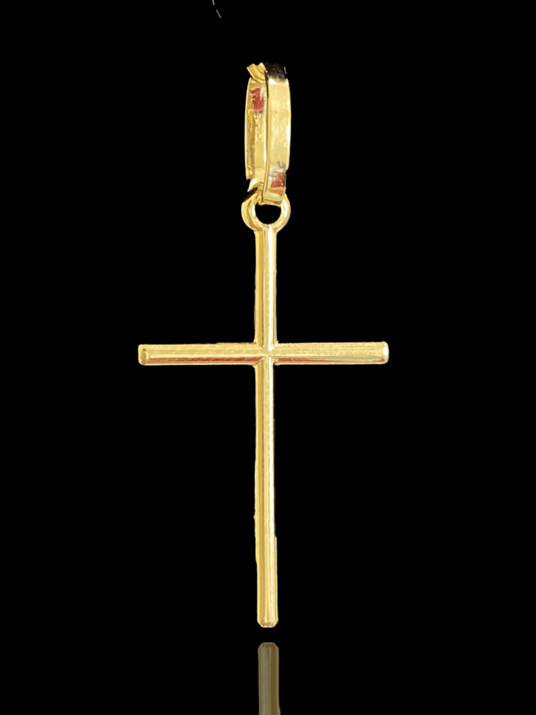 PINGENTE BANHADO A OURO 18K — CRUZ FINA — 1,5G/2X2,5CM