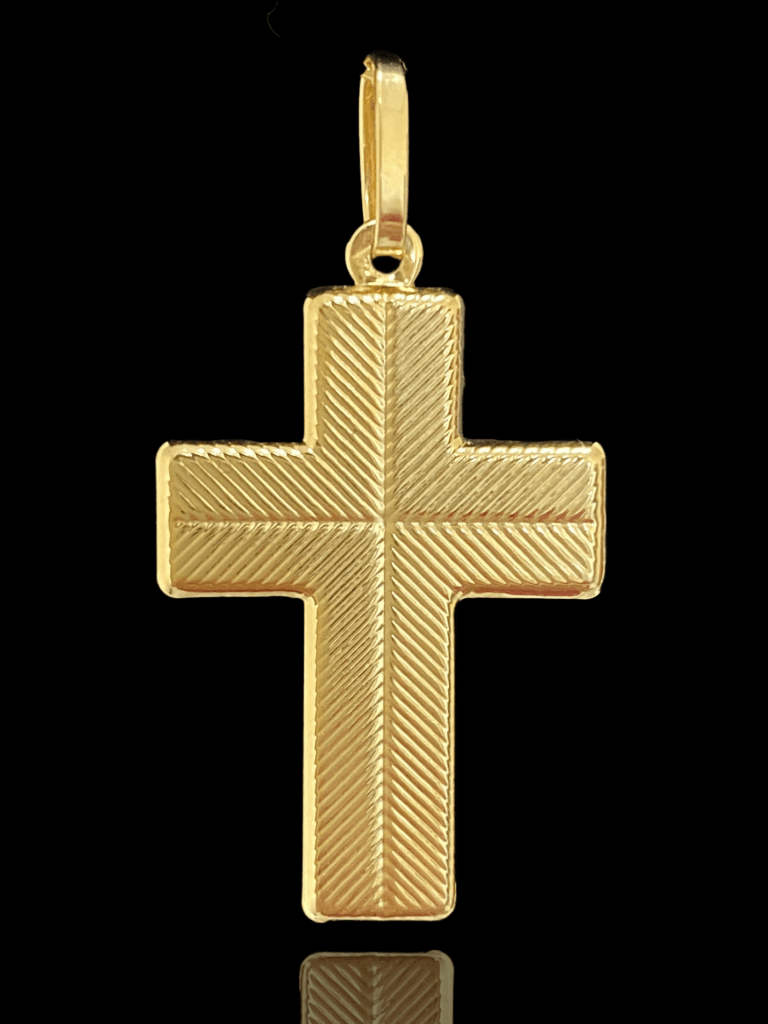 PINGENTE BANHADO A OURO 18K — CRUZ LINHAS — 1,7G/3X2CM