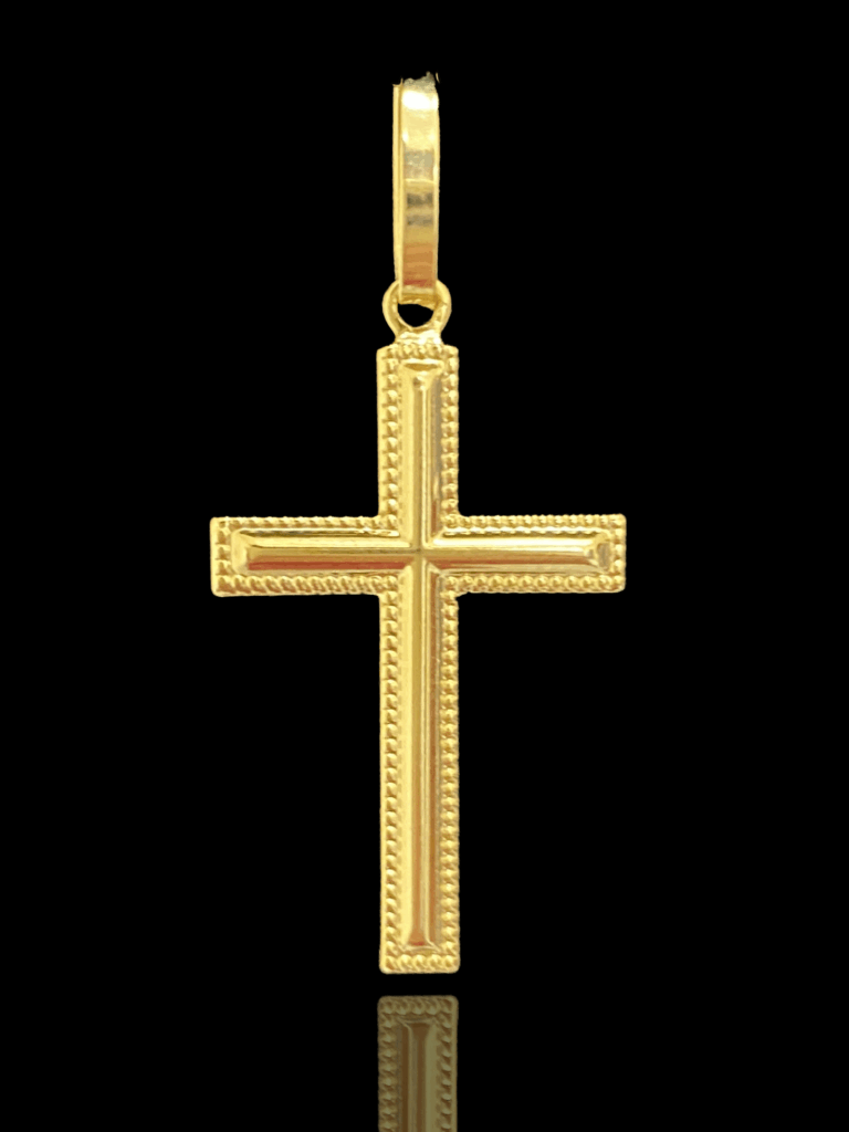 PINGENTE BANHADO A OURO 18K — CRUZ PONTILHADA — 1,1G/1,5X2,5CM