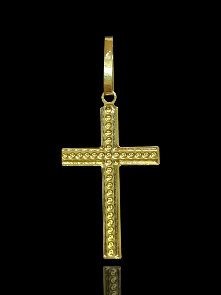 PINGENTE BANHADO A OURO 18K — CRUZ PONTILHADA — 1G/2X1,5CM