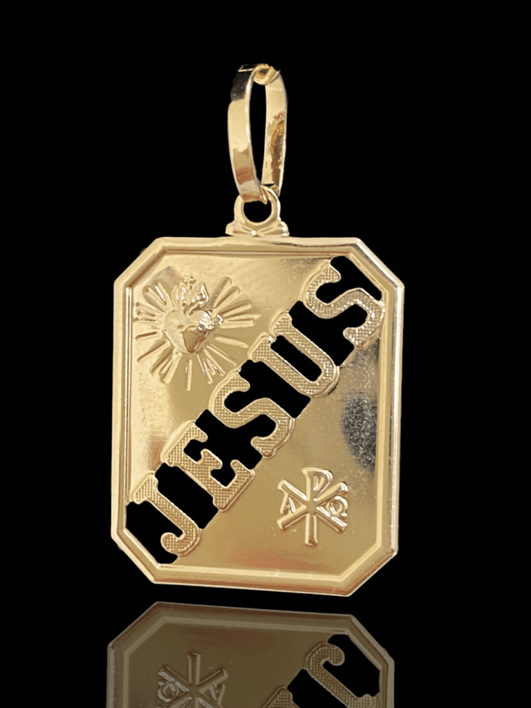 PINGENTE BANHADO A OURO 18K — PLACA JESUS — 2,5G/2X2CM