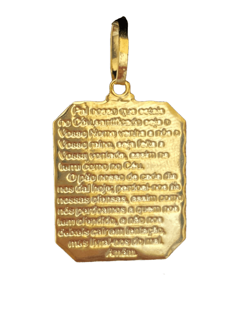 PINGENTE BANHADO A OURO 18K — PLACA PAI NOSSO — 2,8G/2,5X2CM